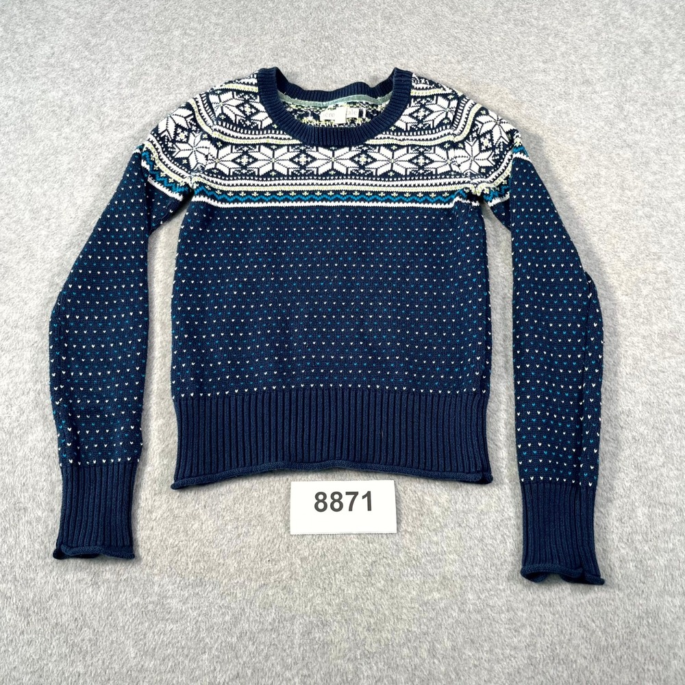 Aeropostale Sweater Womens Small Blue Fair Isle Tight Knit Cotton Crew Neck